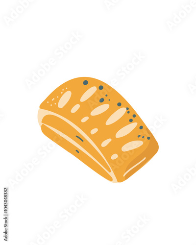 puff pastry bun with soft rounded edges and simple details, vector illustration in children's cartoon style for books and culinary projects