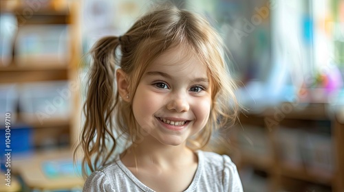 Smiling little girl in classroom.