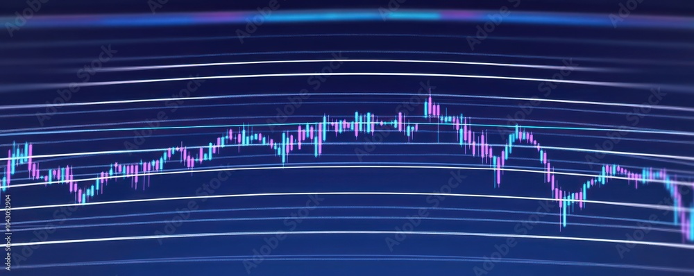 Naklejka premium Abstract blue and pink stock market chart on digital screen.