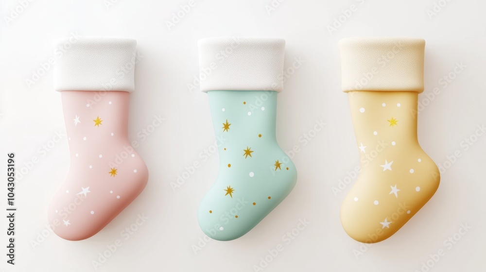 Cheerful Cartoon Christmas Stocking in Sweet 3D Minimalist Style on White Background