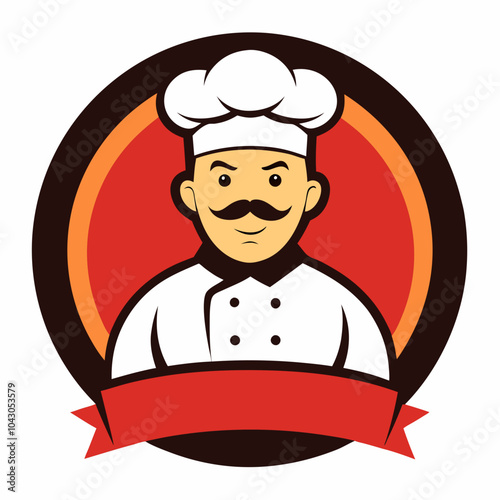 Chef blogger mascot logo, taking a selfie with a delicious dish