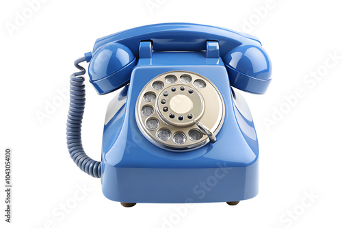 modern blue rotary dial telephone isolated on transparent background