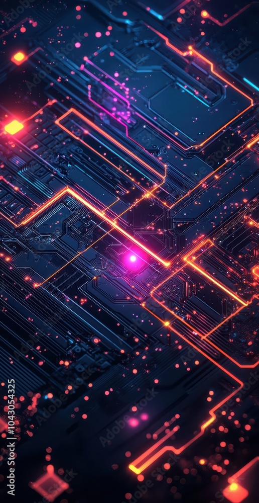 Abstract digital art featuring colorful geometric lines and glowing shapes on a dark background, creating a futuristic and vibrant pattern Abstract digital art featuring colorful geometric lines and glowing shapes on a dark background, creating a futuristic and vibrant pattern