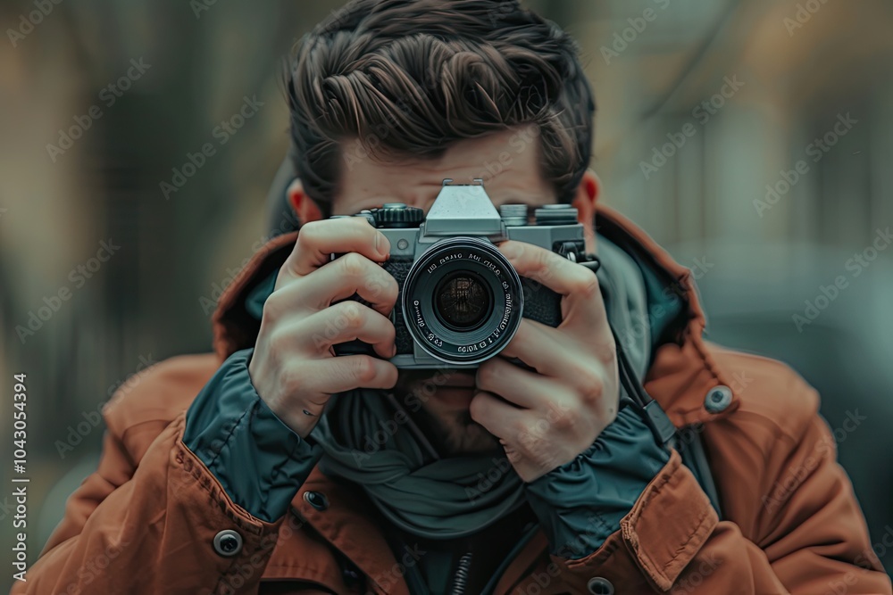 Portrait of a photographer covering her face with camera. Portrait of a photographer covering her face with camera.