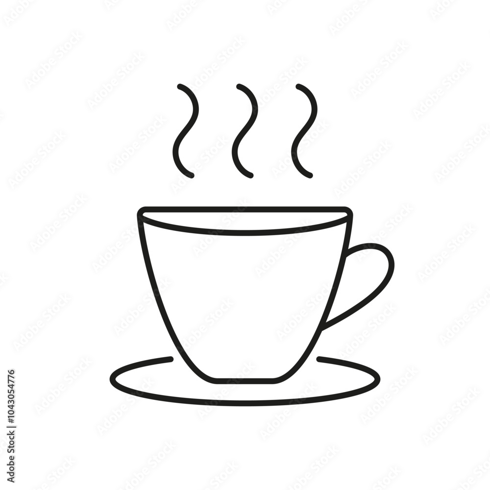 Steaming Cup on Saucer Line Icon. Hot Beverage Coffee or Tea Outline Symbol. Warm Drink with Saucer. Editable Stroke. Isolated Vector Illustration Steaming Cup on Saucer Line Icon. Hot Beverage Coffee or Tea Outline Symbol. Warm Drink with Saucer. Editable Stroke. Isolated Vector Illustration