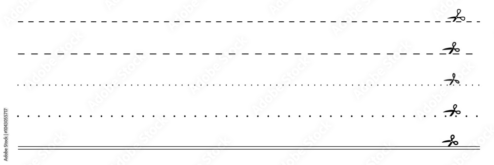 切取り部分を示すキリトリ線と、ハサミのイラストセット 切取り部分を示すキリトリ線と、ハサミのイラストセット