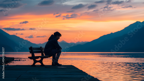 Silhouette of depressed man. Silhouette depressed man behaving sadly. Sad man suffering depression . AI generated image, ai..