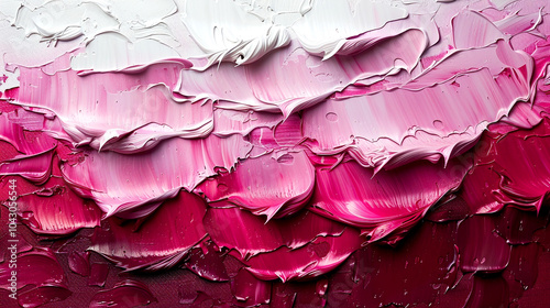 Vibrant swirls of pink and white paint create a textured masterpiece on canvas