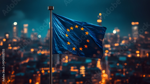 The Flag of the European Union Waving in Front of an Architectural Landmark, Symbolizing Unity and Cooperation Among Member States, Evoking a Sense of Identity.
 photo