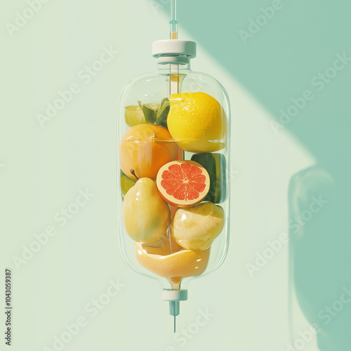 iv bottle bag of slice of kiwi apple and orange and another fruit