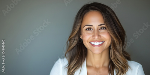 Confident Businesswoman Smiling Against a Neutral Background