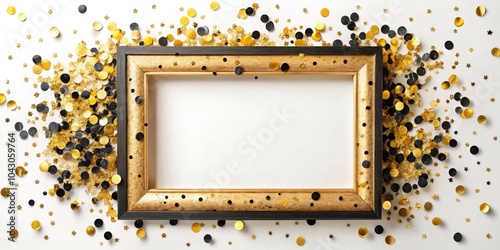 Happy 75th Birthday Photo Booth Frame with Black and Gold Confetti Decorations for Memorable Celebrations