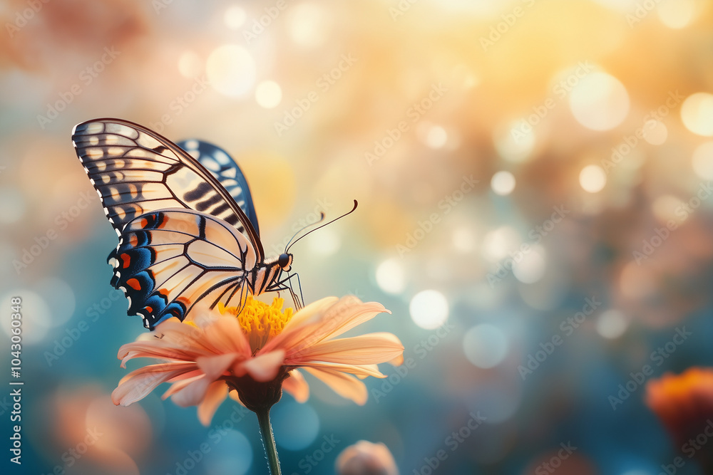 A delicate butterfly with intricate patterns on its wings perched on a brightly colored flower A delicate butterfly with intricate patterns on its wings perched on a brightly colored flower