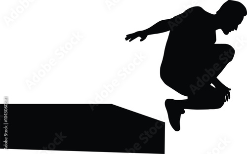 Parkour silhouette illustration. People jump pose full body.