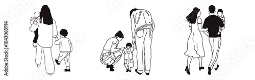 Wallpaper Mural Hand-drawn doodle family icon set. Outline family clipart. Hand-drawn black art. Torontodigital.ca