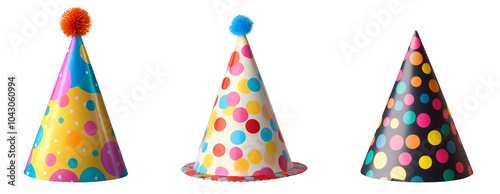 set of party hats isolated on transparent background