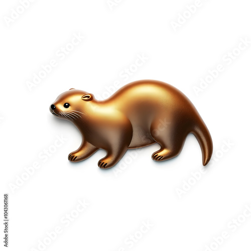 Otter metallic 3D image of brown otter on white background. Generative AI photo