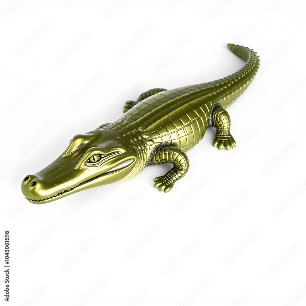 Naklejka premium Alligator metallic 3D image of olive green alligator on white background. Generative AI