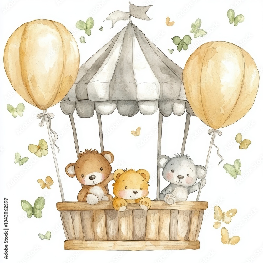 Obraz premium Whimsical Playroom with Cute Animals and Balloons