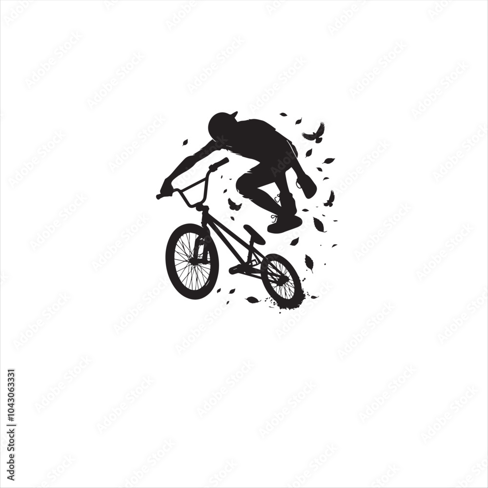 Naklejka premium BMX bike player vector illustration for icon, symbol or logo. BMX bike player template logo. BMX player silhouette. bmx bike
