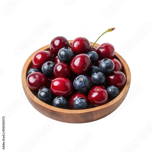Wallpaper Mural Fresh Cherries and Blueberries in a Wooden Bowl Torontodigital.ca