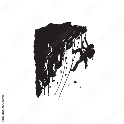 Rock Climbing Silhouette. Abseiler silhouette with mountains , Rappelling