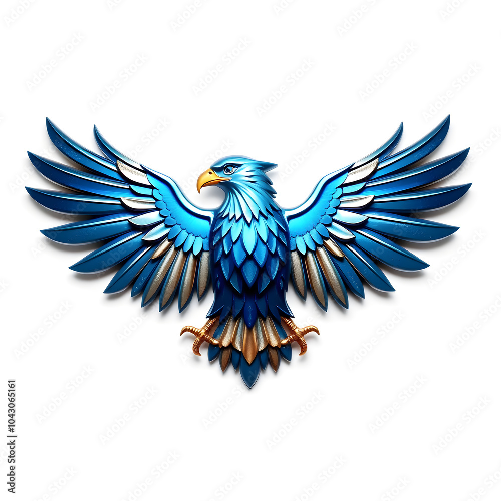 Eagle metallic 3D image of blue eagle on white background. Generative AI Eagle metallic 3D image of blue eagle on white background. Generative AI