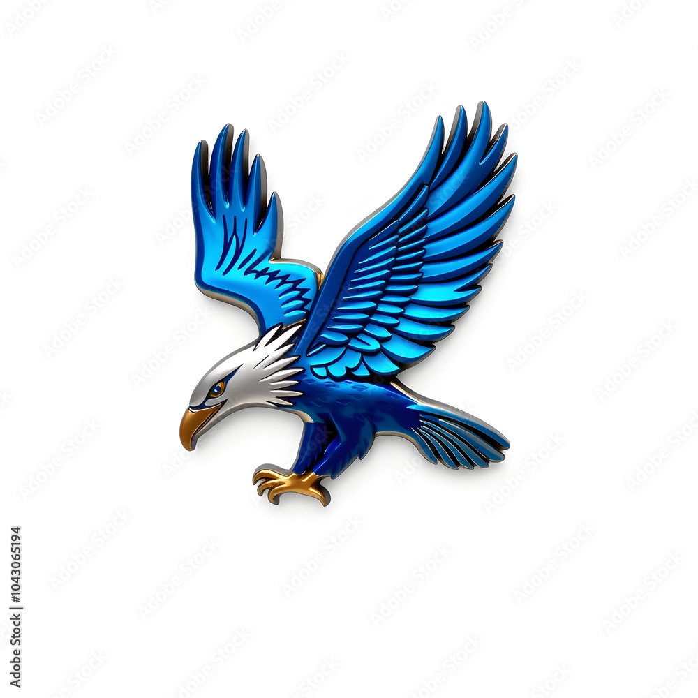 Fototapeta premium Eagle metallic 3D image of blue eagle on white background. Generative AI