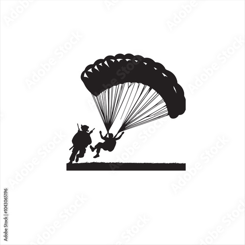 A solitary parachutist descends gracefully against a serene sky and landscape, capturing the essence of adventure and freedom.