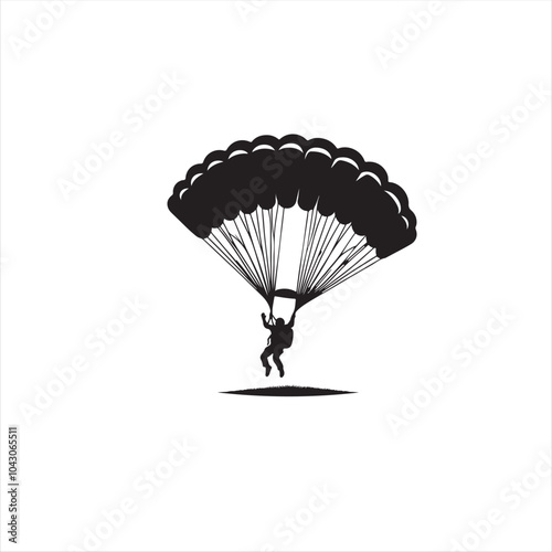 A solitary parachutist descends gracefully against a serene sky and landscape, capturing the essence of adventure and freedom.