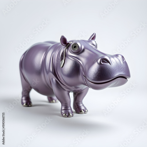 Hippo metallic 3D image of purple on white background. Generative AI