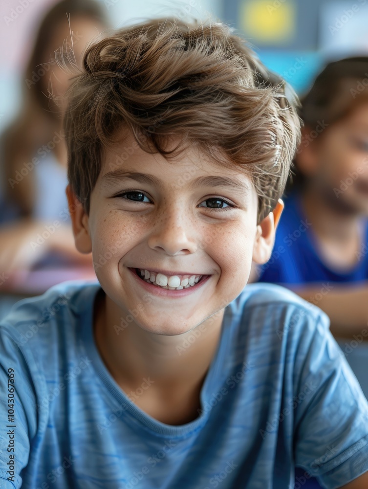Smiling Young Boy in Classroom. Smiling Young Boy in Classroom.