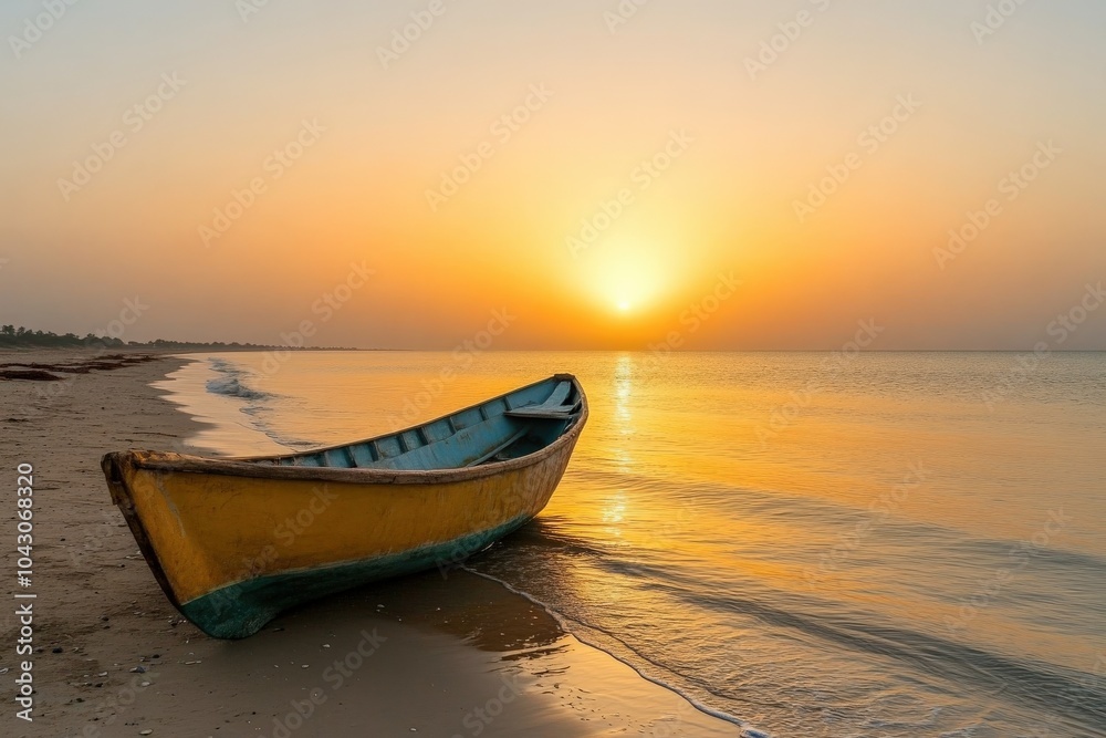 The Gambia. Idyllic Beach Sunset in West Africa on the Atlantic Coast The Gambia. Idyllic Beach Sunset in West Africa on the Atlantic Coast