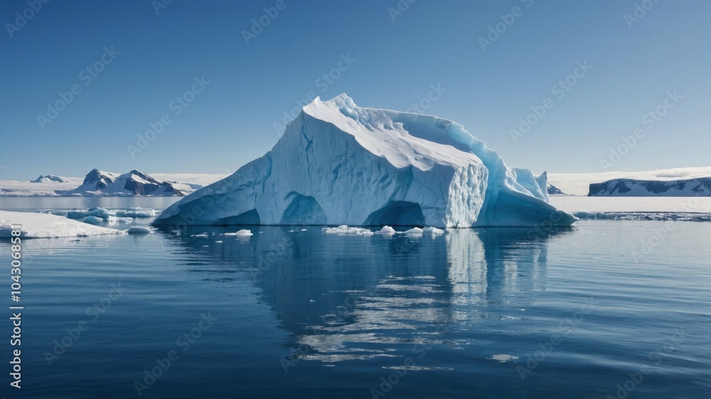 A massive and large iceberg is currently floating in the ocean A massive and large iceberg is currently floating in the ocean
