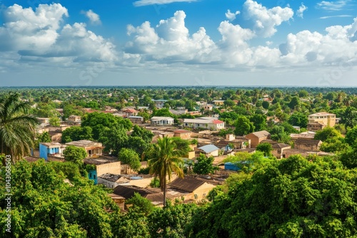 Gambia. Aerial Panorama of Banjul City, African Capital with Skyline and Earth Landscape