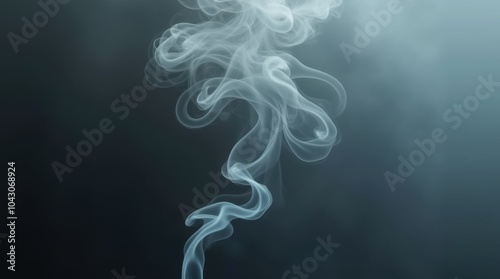 A spiral of smoke rising upwards, with its density and form constantly shifting. The thick, dark spirals intertwine and twist gracefully, creating an ethereal, dynamic effect.