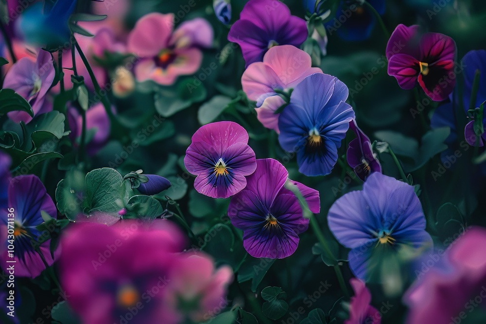 Beautiful pansy flowers in the meadow. Spring landscape Beautiful pansy flowers in the meadow. Spring landscape