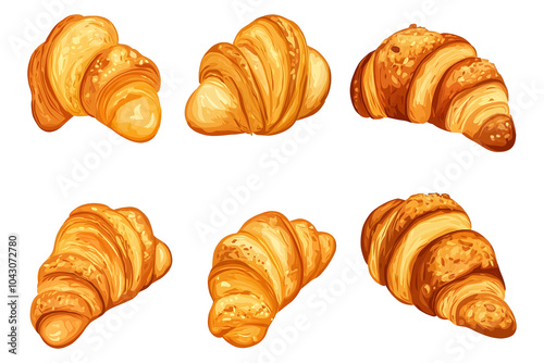 Flat Illustration Cartoon Of Delicious Croissants Set On A Transparent Background, PNG Image, Vector Icons Clipart, Croissant Vector, Croissant Icon, Croissant Clipart