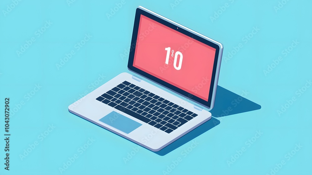 A flat vector illustration of a clock on a laptop screen, against a blue background A flat vector illustration of a clock on a laptop screen, against a blue background