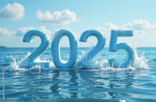 Wallpaper Mural 2025 sign emerging from ocean water with splashing waves Torontodigital.ca