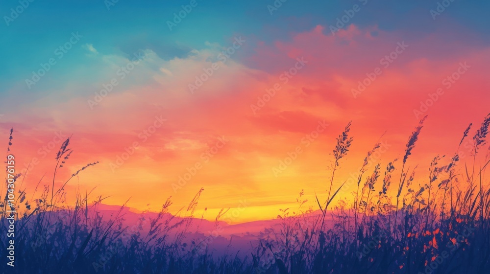 Obraz premium A beautiful watercolor painting of a sunset, with warm orange