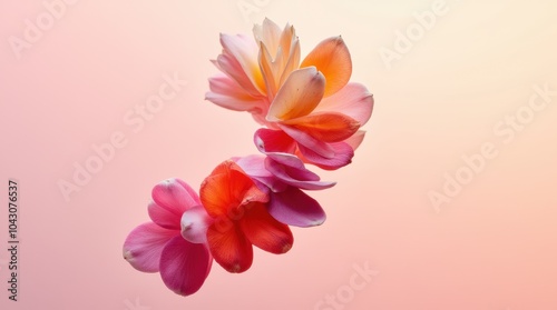A delicate spiral of flower petals floating in the air, with each petal transitioning in size and color.