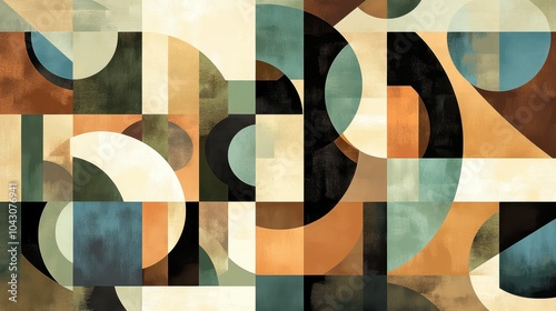 A background with geometric shapes in colors inspired by natural elements, such as browns, greens, and blues, providing a calming effect. 