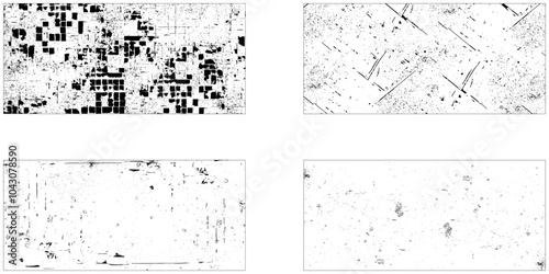 Grunge grainy dirty texture. Set of four abstract urban distress overlay backgrounds. Vector illustration