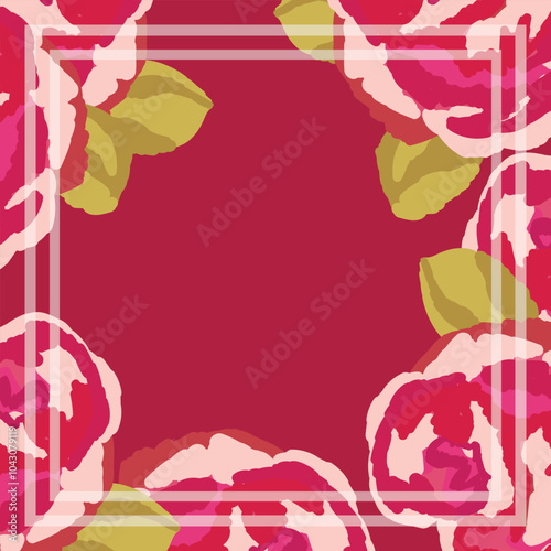 Print for kerchief, bandana, scarf, handkerchief, shawl, neck scarf. Squared pattern with ornament for fabric, textile, silk products. Paisley vector with abstract flowers. Floral folk tracery