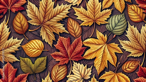 Vintage Fall Leaves Pattern Design | Autumn Aesthetic, Nature Inspired, Line Art Style, Decorative Background, Seasonal Decor, Botanical Illustrations, Warm Colors, Textile Design, Rustic Charm