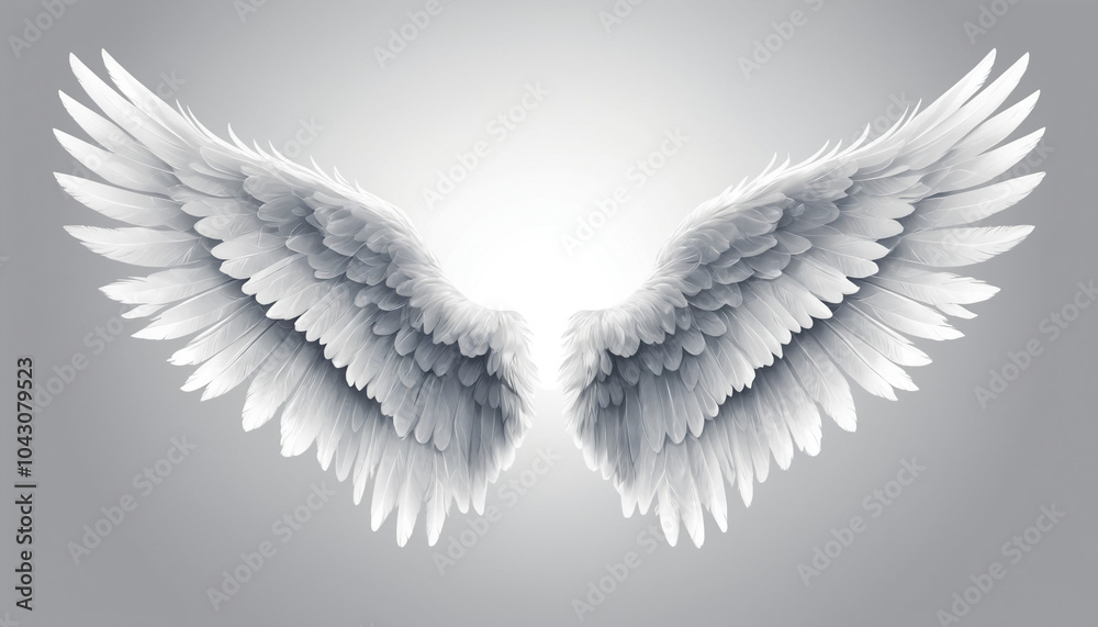Obraz premium Realistic angel wings isolated against a white background.