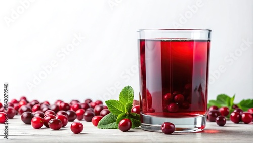 Glass of cranberry juice on white background