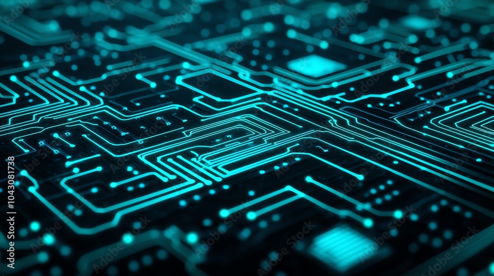 A close-up view of a blue and black circuit board, showcasing intricate wiring and components.