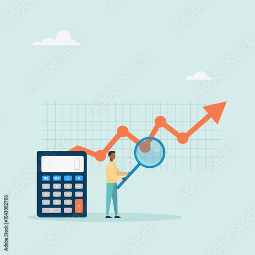 Financial income management. Graph analysis. The character calculates and analyzes financial statements. Vector illustration.	